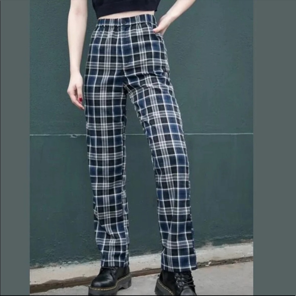 Brandy Melville Blue Plaid Pants